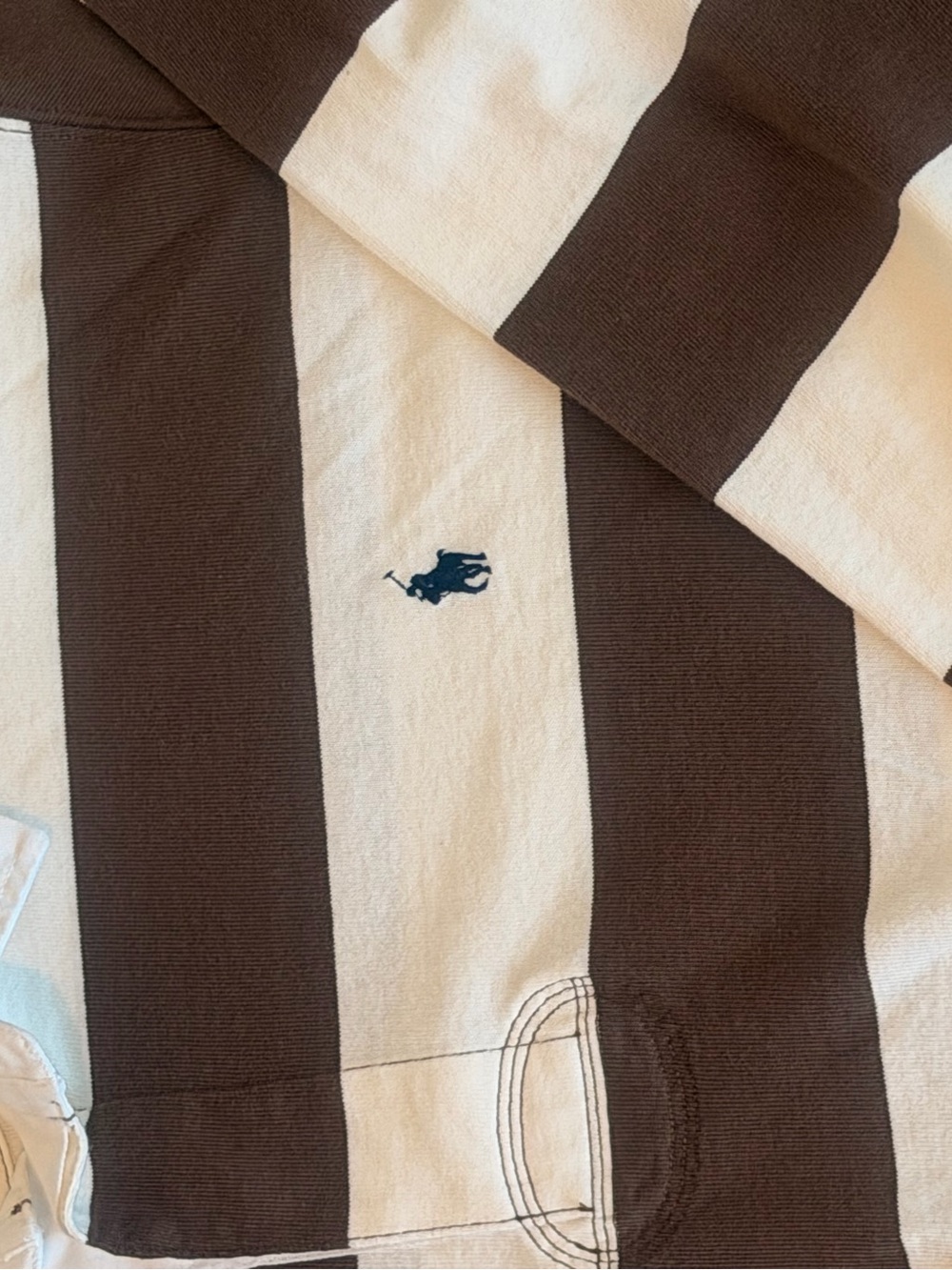 Polo Ralph Lauren 4XB Brown Cream Striped Rugby Shirt Big & Tall - Picture 4 of 10